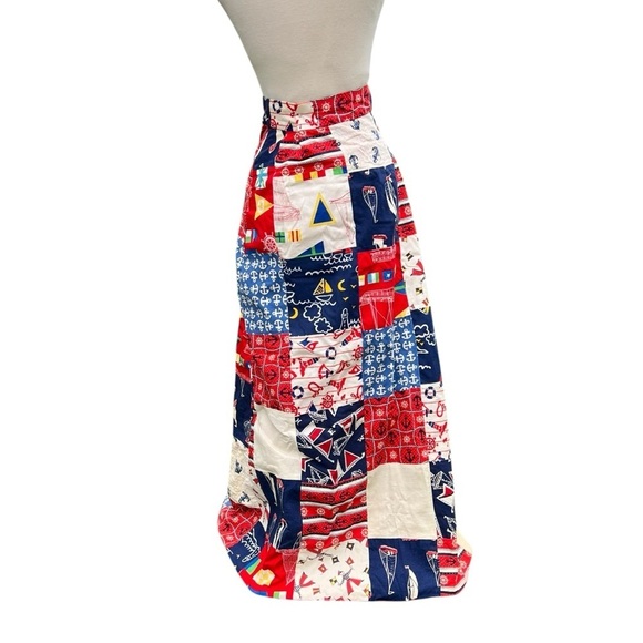 Vintage 50s 60s Patchwork Nautical High Waist Maxi Skirt Patriotic Sailing Sm - Picture 6 of 16